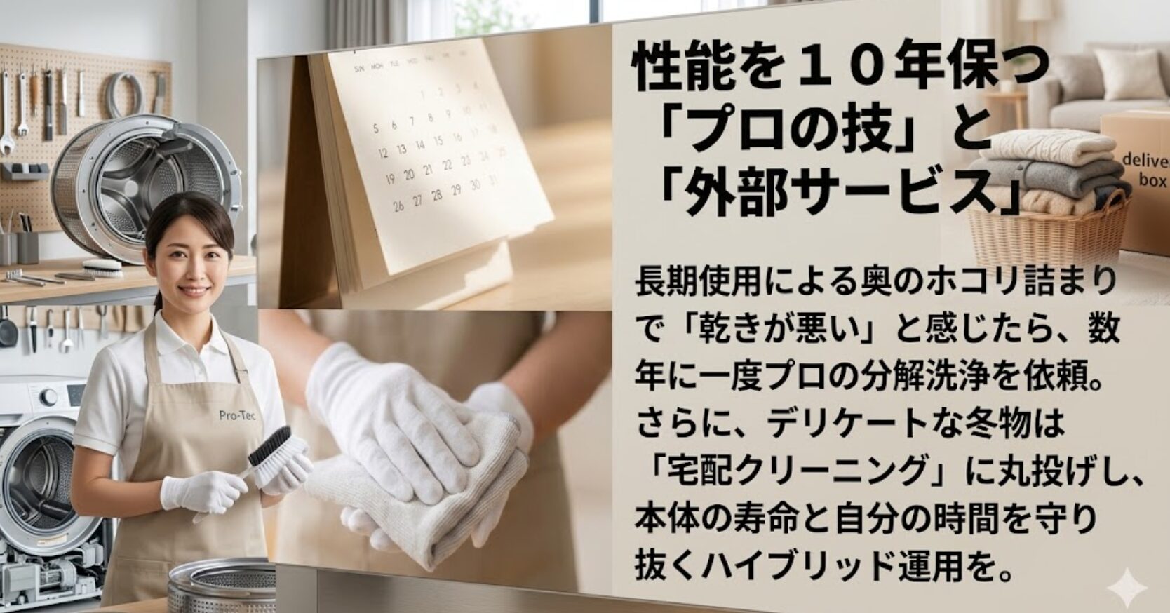 数年に一度のプロによる分解洗浄と、デリケートな衣類の宅配クリーニングを組み合わせた、本体寿命と自分の時間を守るハイブリッド運用の提案。