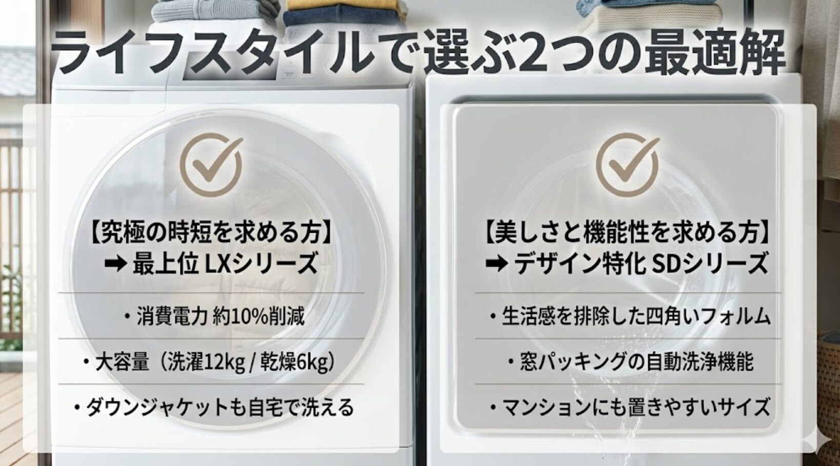 時短重視のLXシリーズと、デザイン重視のSDシリーズ。それぞれの容量や機能の違い。