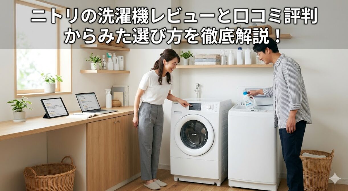 ニトリ洗濯機の選び方や口コミ評判を解説する日本人夫婦の様子