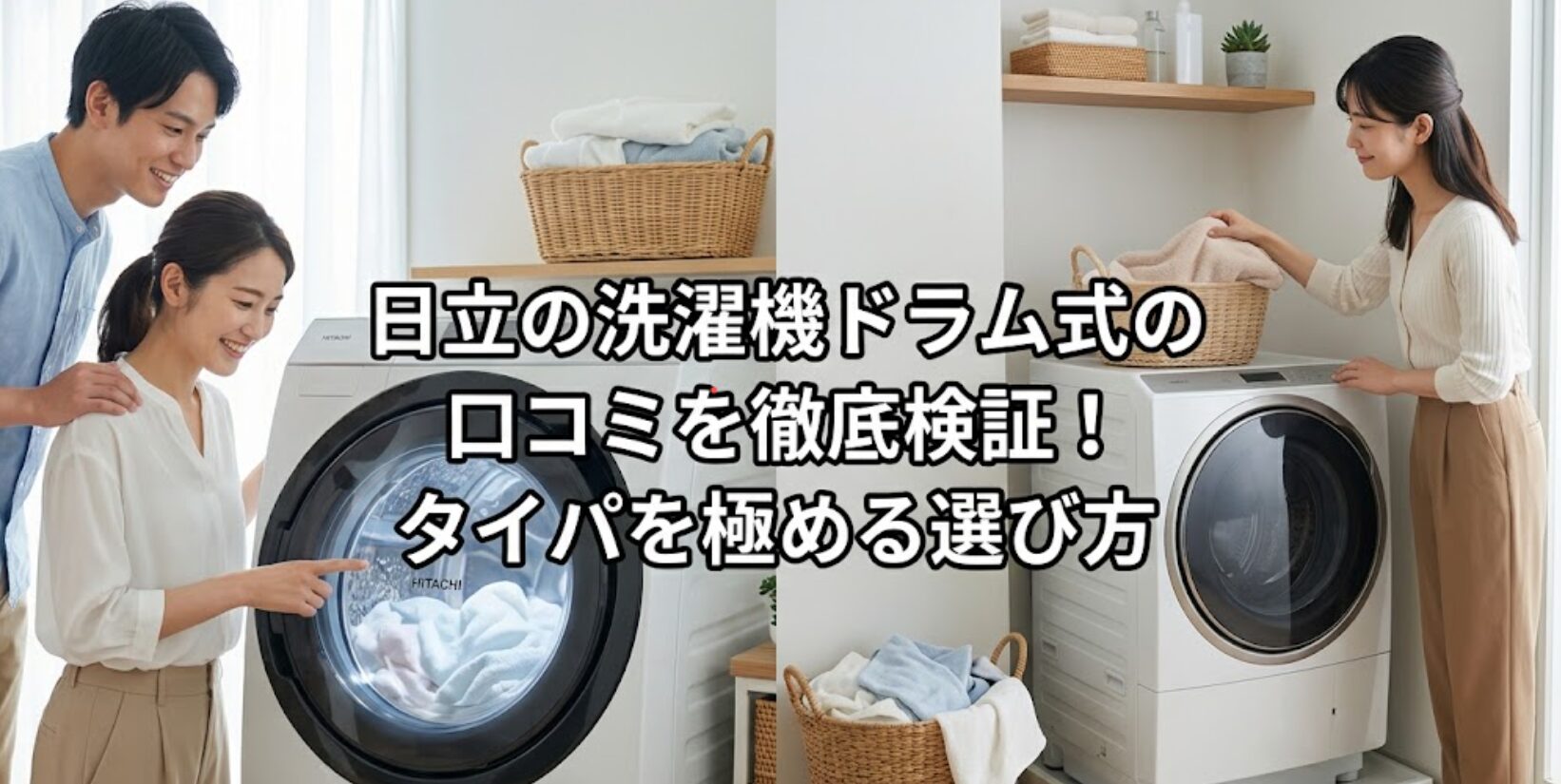 日立のドラム式洗濯機の口コミを徹底検証し、タイパを極める選び方を解説する画像。
