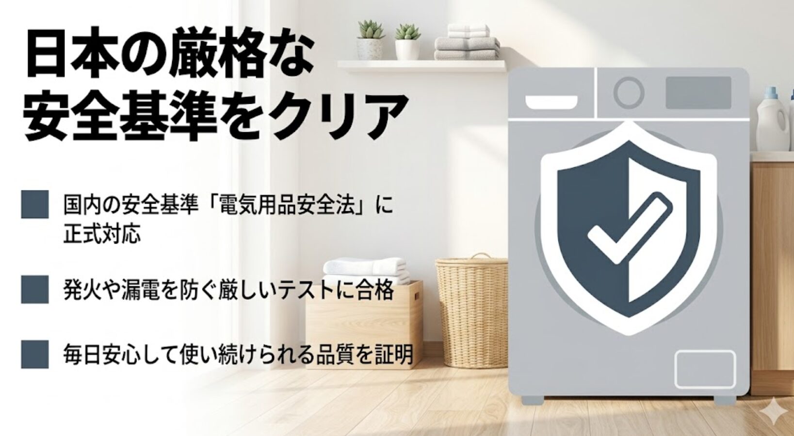 国内の安全基準に正式対応し発火や漏電を防ぐ厳しいテストに合格した品質証明の画像